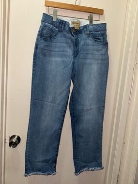 Democracy “ab”Light Blue Straight-Leg Jeans with Frayed Hem